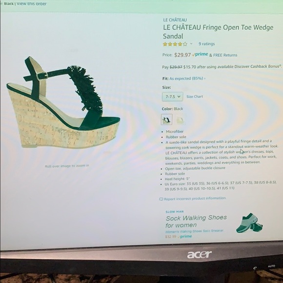 Le Chateau Fringe Open Toe Wedge Sandal - Picture 6 of 6